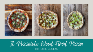 A wood-fired pizza being served at Il Pizzaiolo in Colfax, CA.