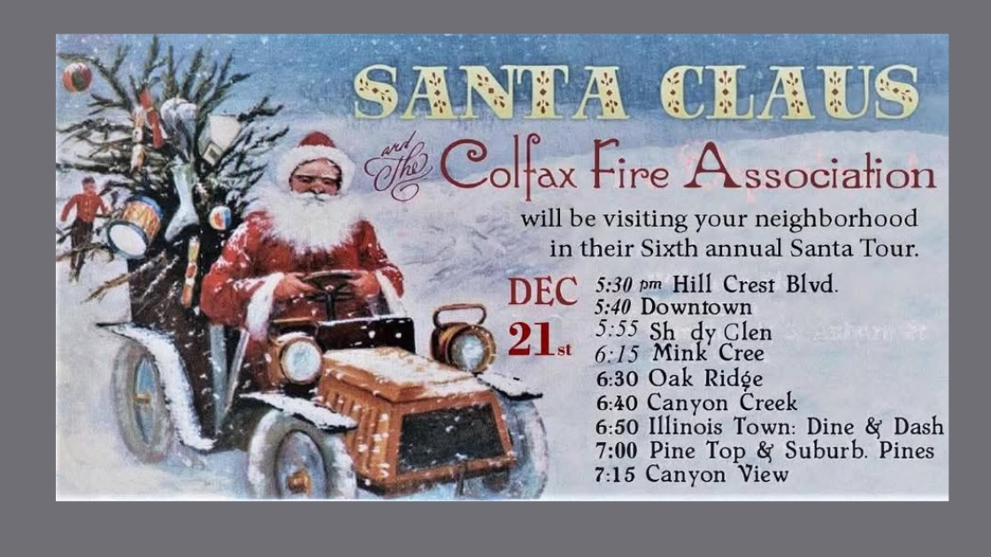 Colfax CA Light Parade with Santa Claus and decorated fire trucks