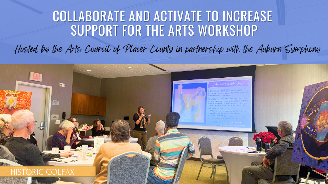 representing the Colfax CA arts initiative, fostering community engagement and creativity.