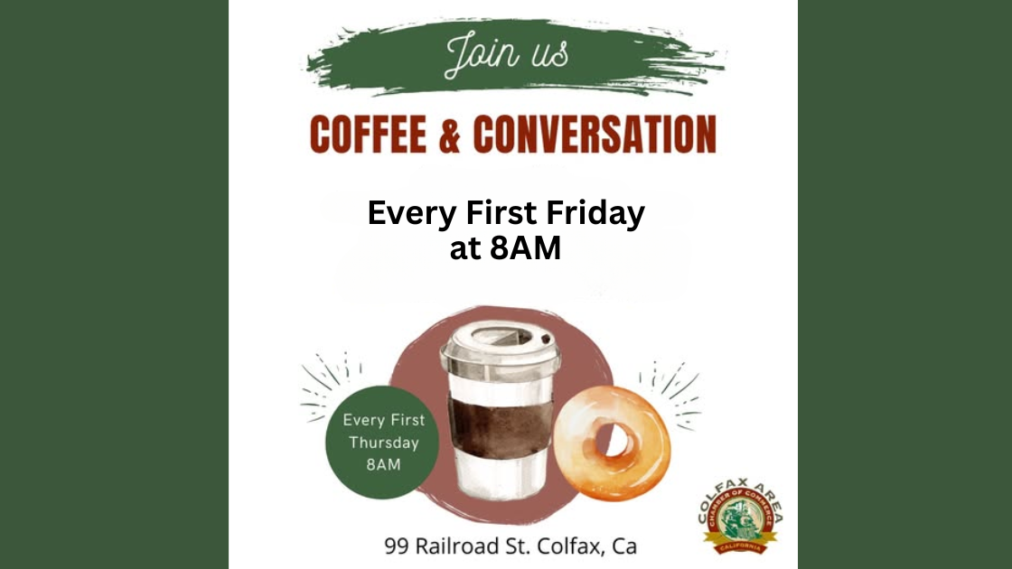 Coffee and donut illustration for Colfax Chamber Coffee Meet-Up flyer