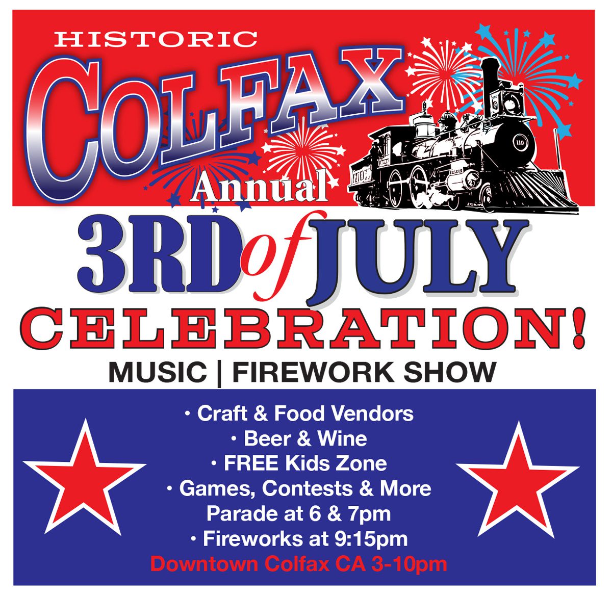 Parade float traveling through Historic Downtown Colfax during the 3rd of July Celebration.