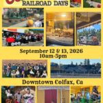 Historic Downtown Colfax Railroad Days festival featuring train displays, reenactors, vendors, and family activities.