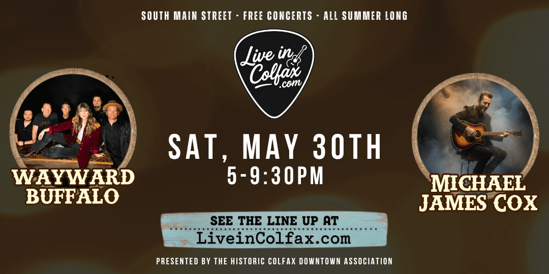 Free outdoor concert in Colfax CA — Historic Colfax Summer Concert Series May 30 2026 at Art Park on Main Street