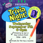 Flyer for Trivia Night at Three Pines in Colfax, CA, Wednesday, September 9